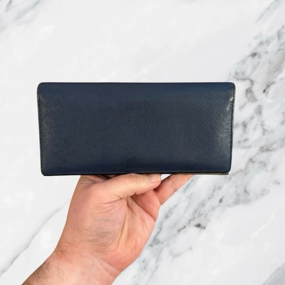 Prada Navy Saffiano Leather Continental Wallet With Silver Corner Logo - Picture 8 of 15